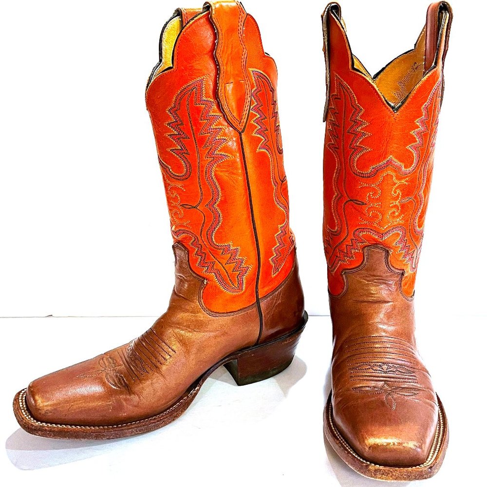 Vintage Womens JUSTIN L2659 Wildfire Orange Embroidered Western Cowboy Boots Siz